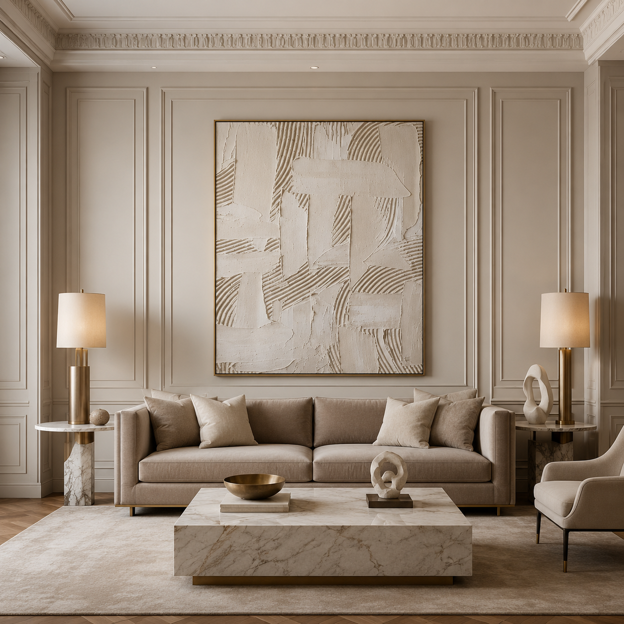 Ivory Minimalist Relief Painting #Kiss 153