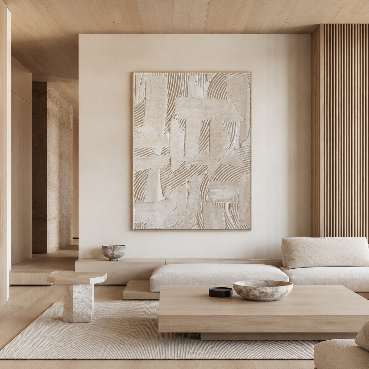 Ivory Minimalist Relief Painting #Kiss 153
