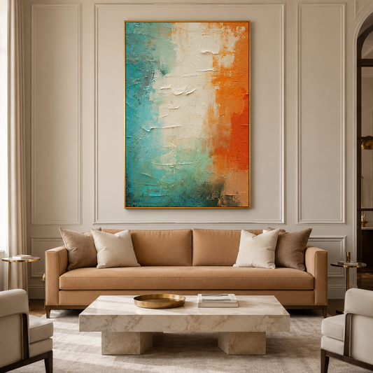 Turquoise Orange Textured Painting #Kiss 154