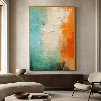 Turquoise Orange Textured Painting #Kiss 154