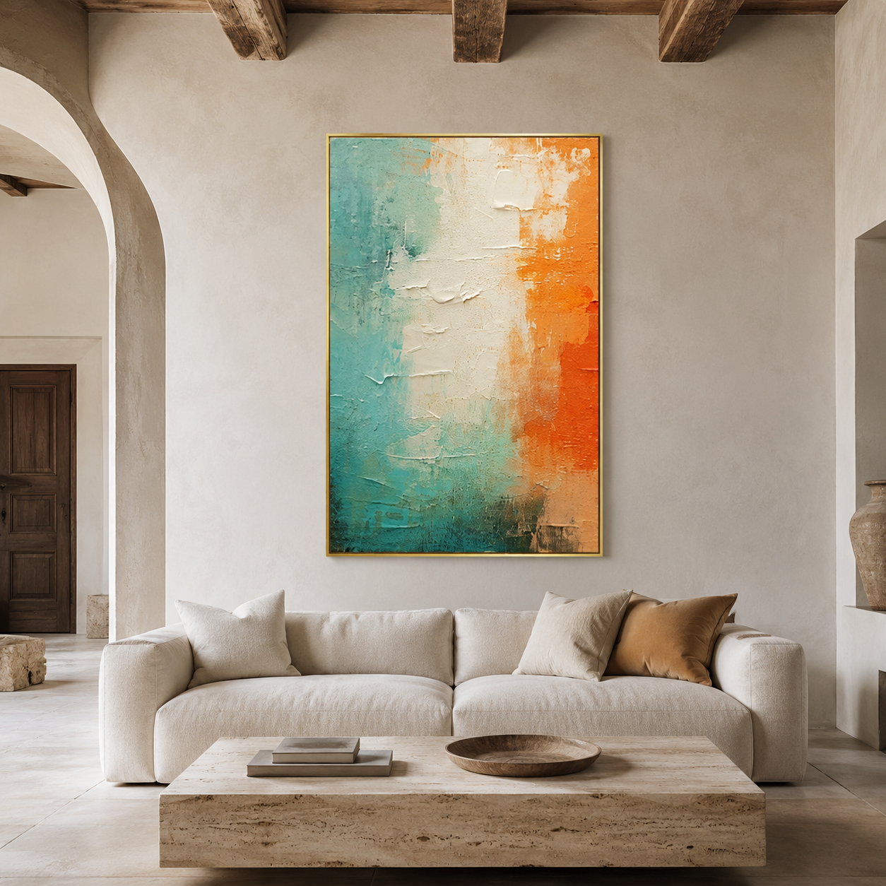 Turquoise Orange Textured Painting #Kiss 154