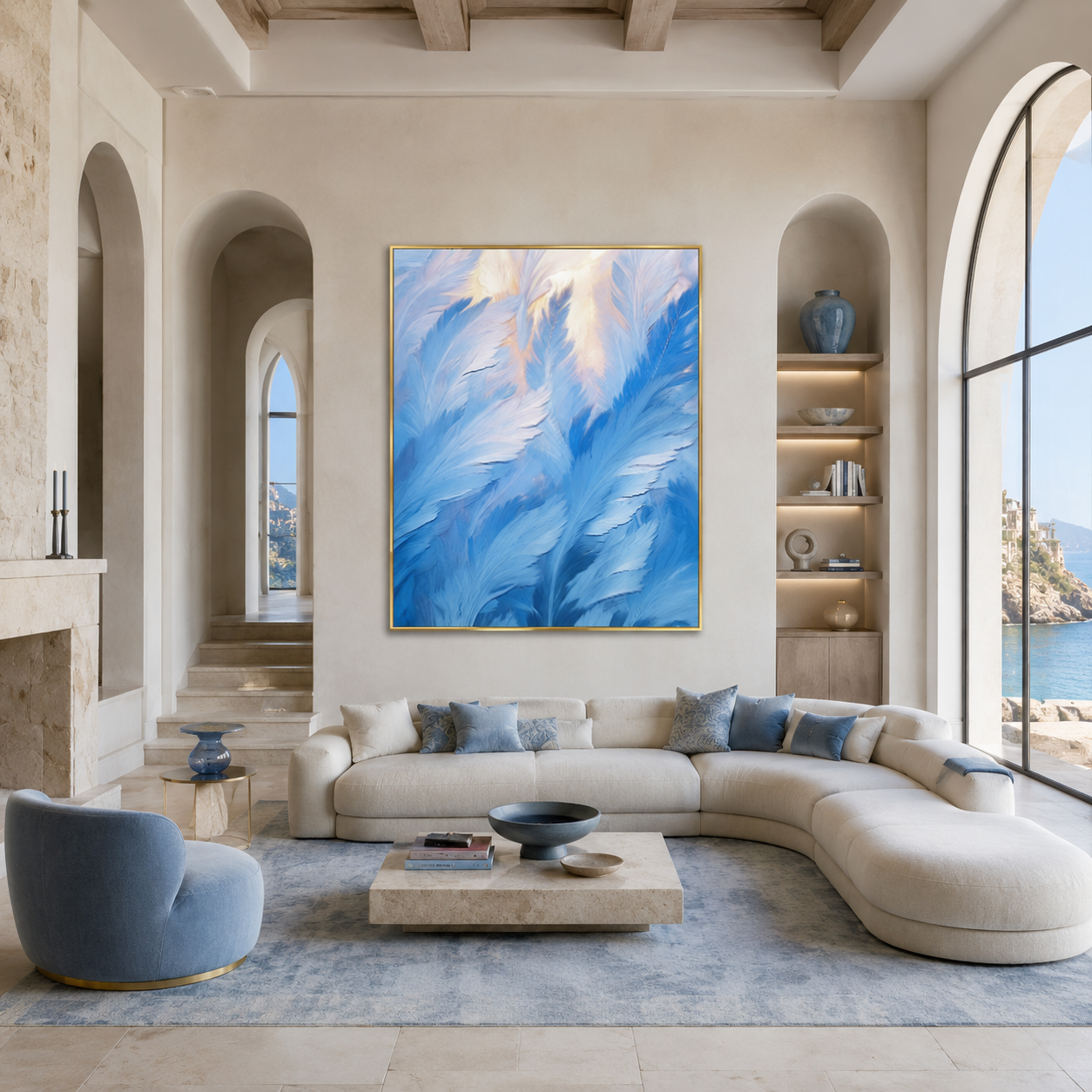 Soft Blue Feather Abstract Painting #Kiss 155