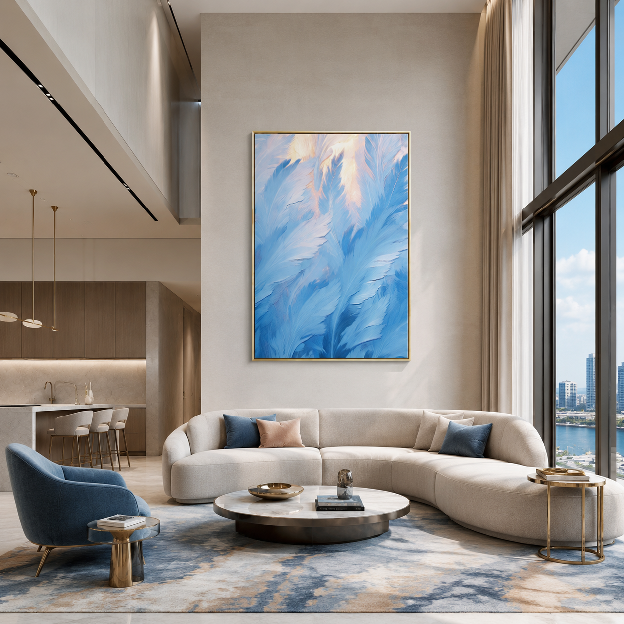 Soft Blue Feather Abstract Painting #Kiss 155