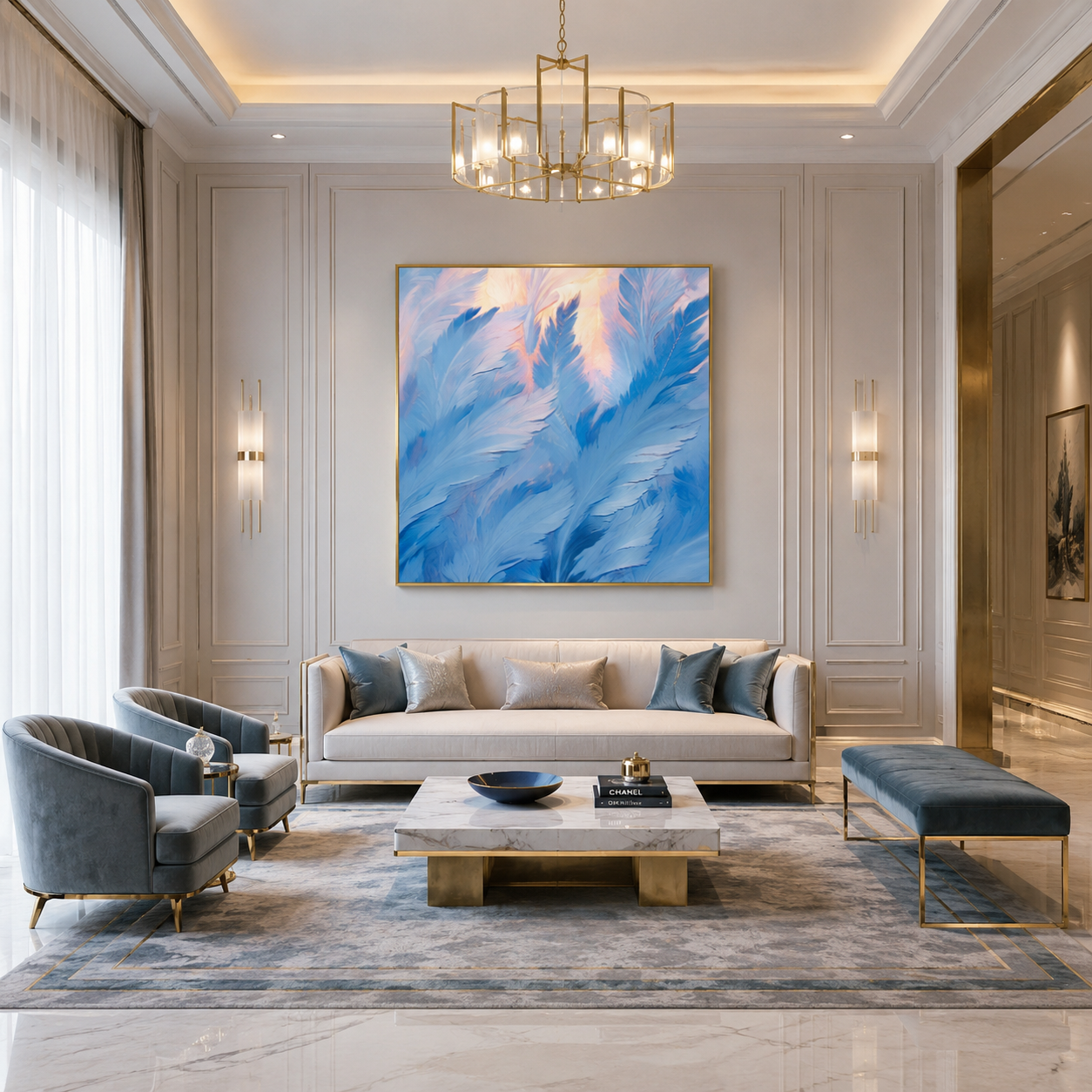 Soft Blue Feather Abstract Painting #Kiss 155