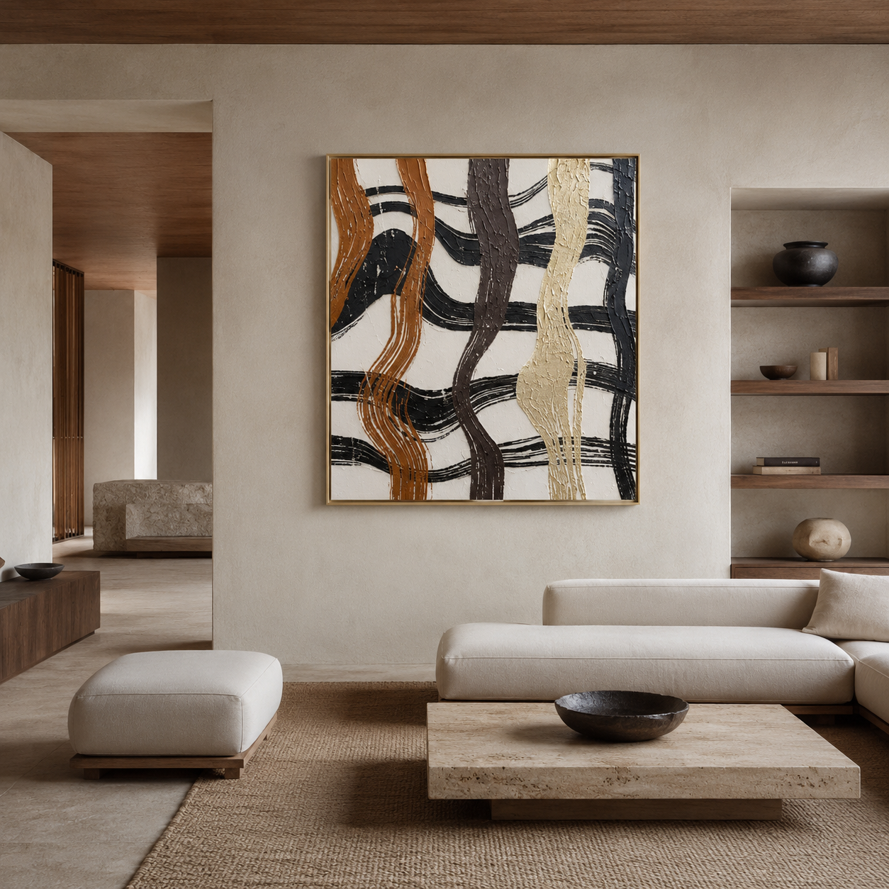 Black Gold Wave Abstract Painting #Kiss 156