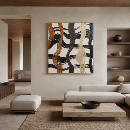 Black Gold Wave Abstract Painting #Kiss 156