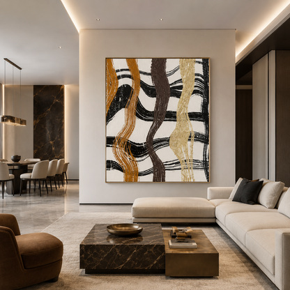 Black Gold Wave Abstract Painting #Kiss 156