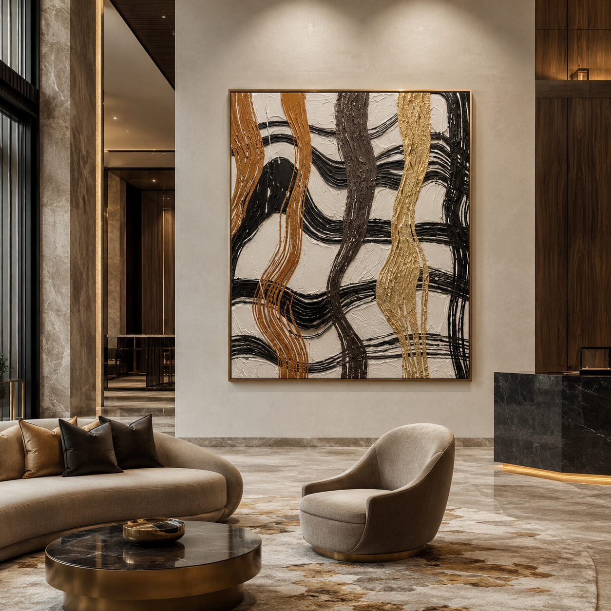 Black Gold Wave Abstract Painting #Kiss 156