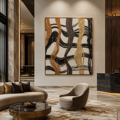 Black Gold Wave Abstract Painting #Kiss 156