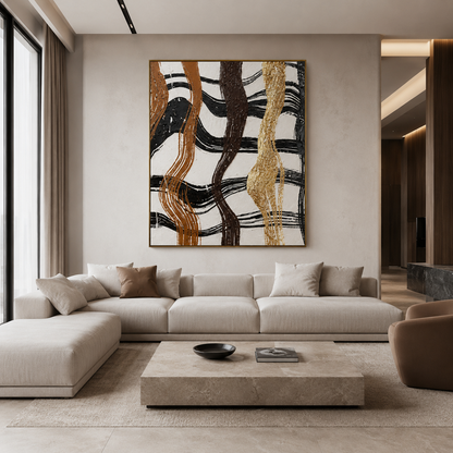 Black Gold Wave Abstract Painting #Kiss 156