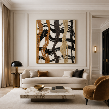 Black Gold Wave Abstract Painting #Kiss 156
