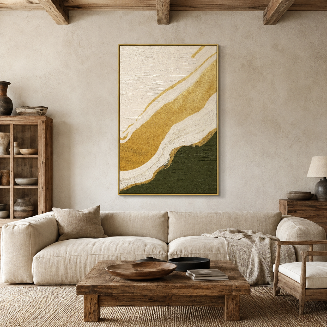 Golden Green Wabi Sabi Textured Painting #Kiss 157