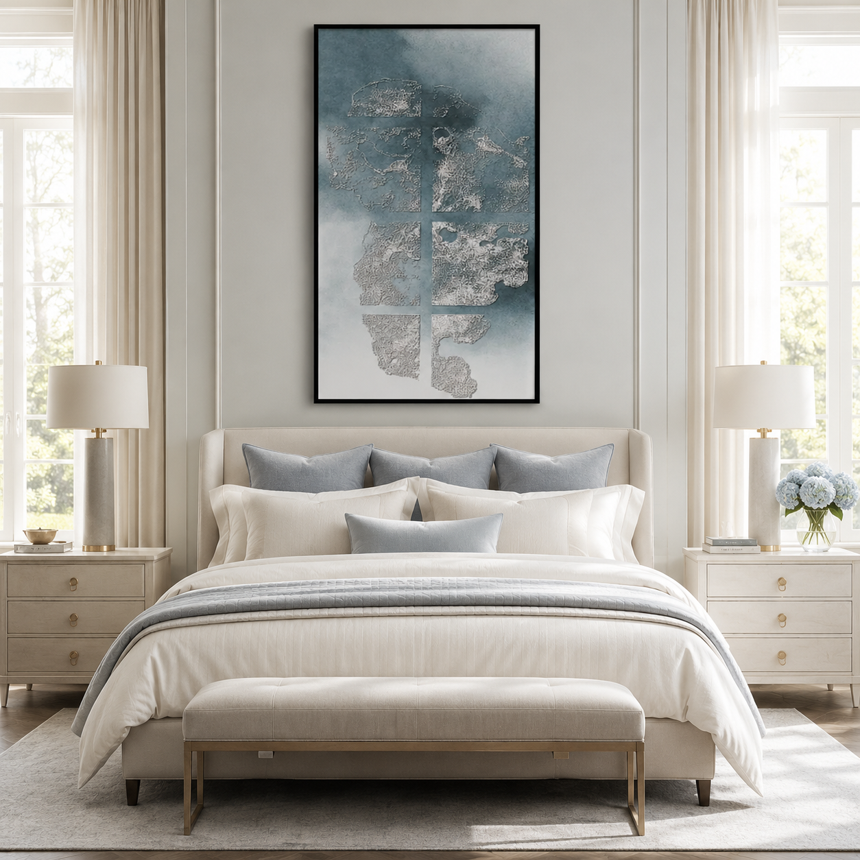 Blue Gray Abstract Textured Painting #Kiss 163