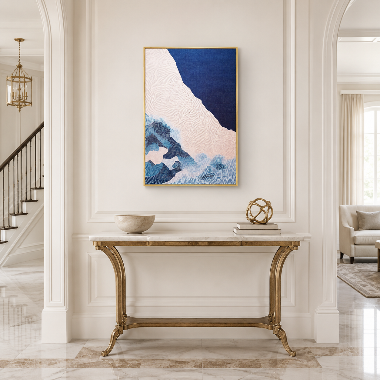 Blue Beige Ocean Abstract Textured Painting #Kiss 164