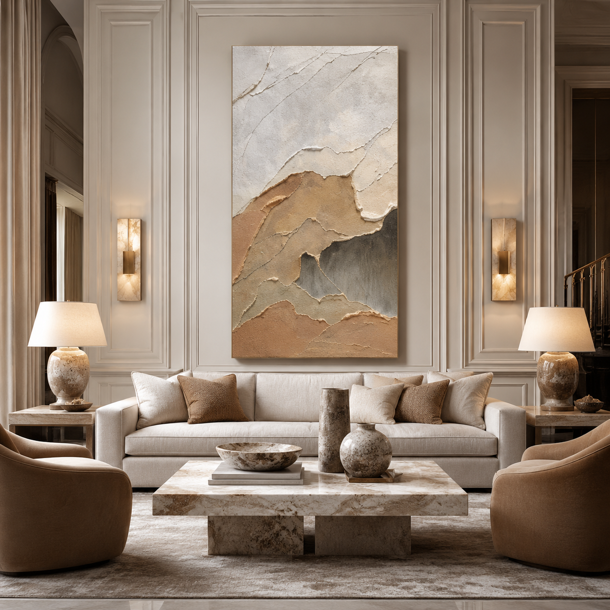 Beige Brown Abstract Textured Painting #Kiss 167