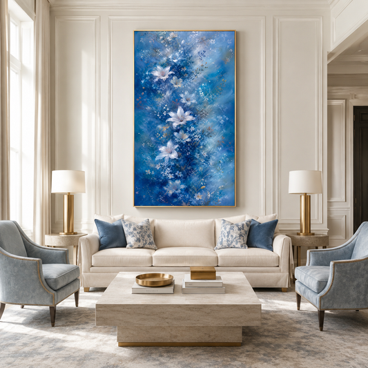 Blue White Floral Canvas Painting #Kiss 168