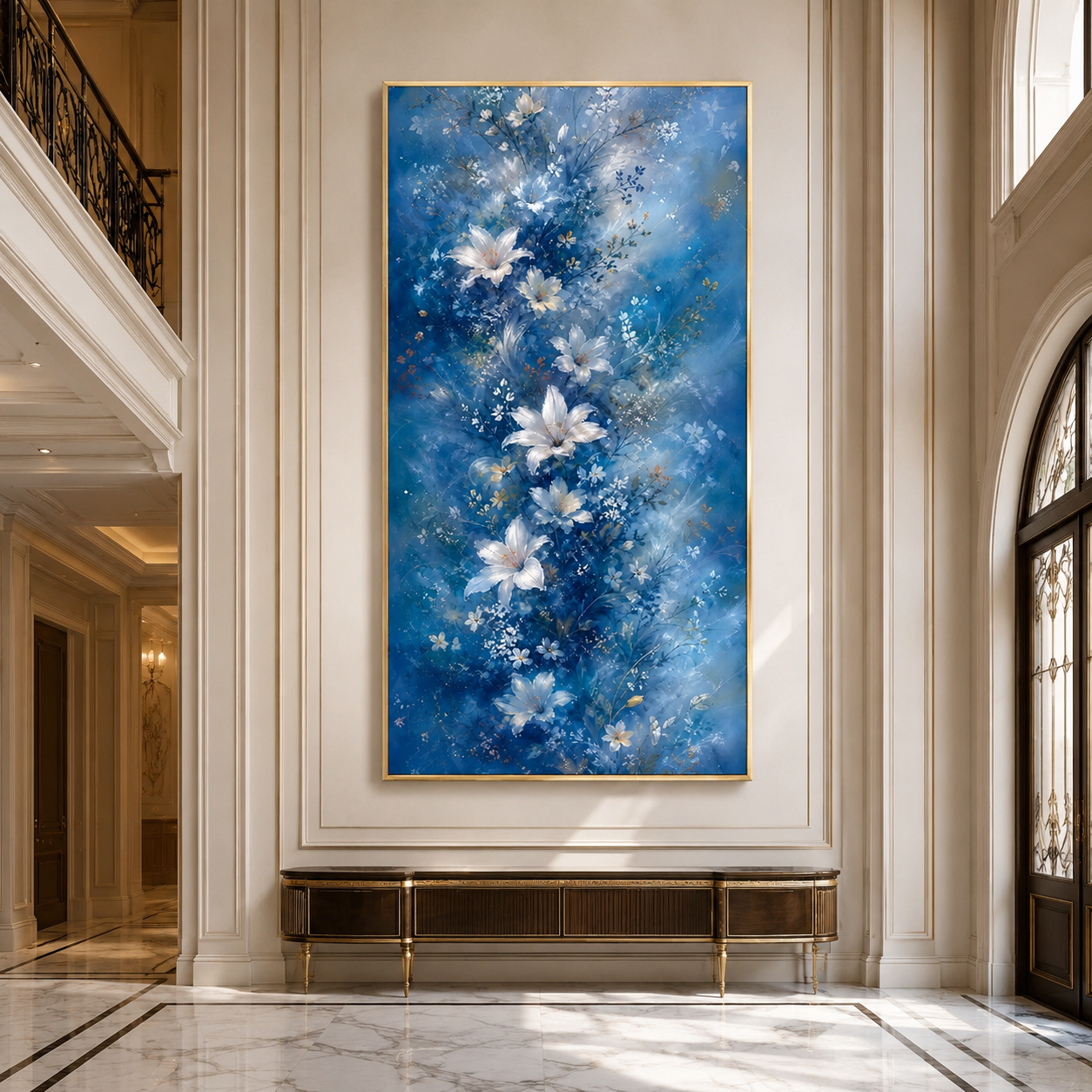 Blue White Floral Canvas Painting #Kiss 168