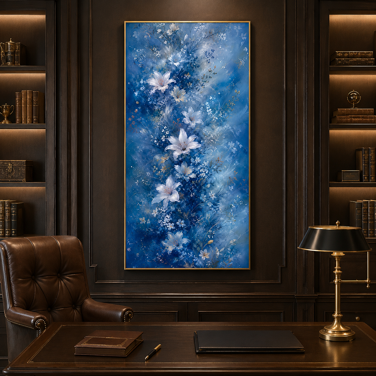Blue White Floral Canvas Painting #Kiss 168