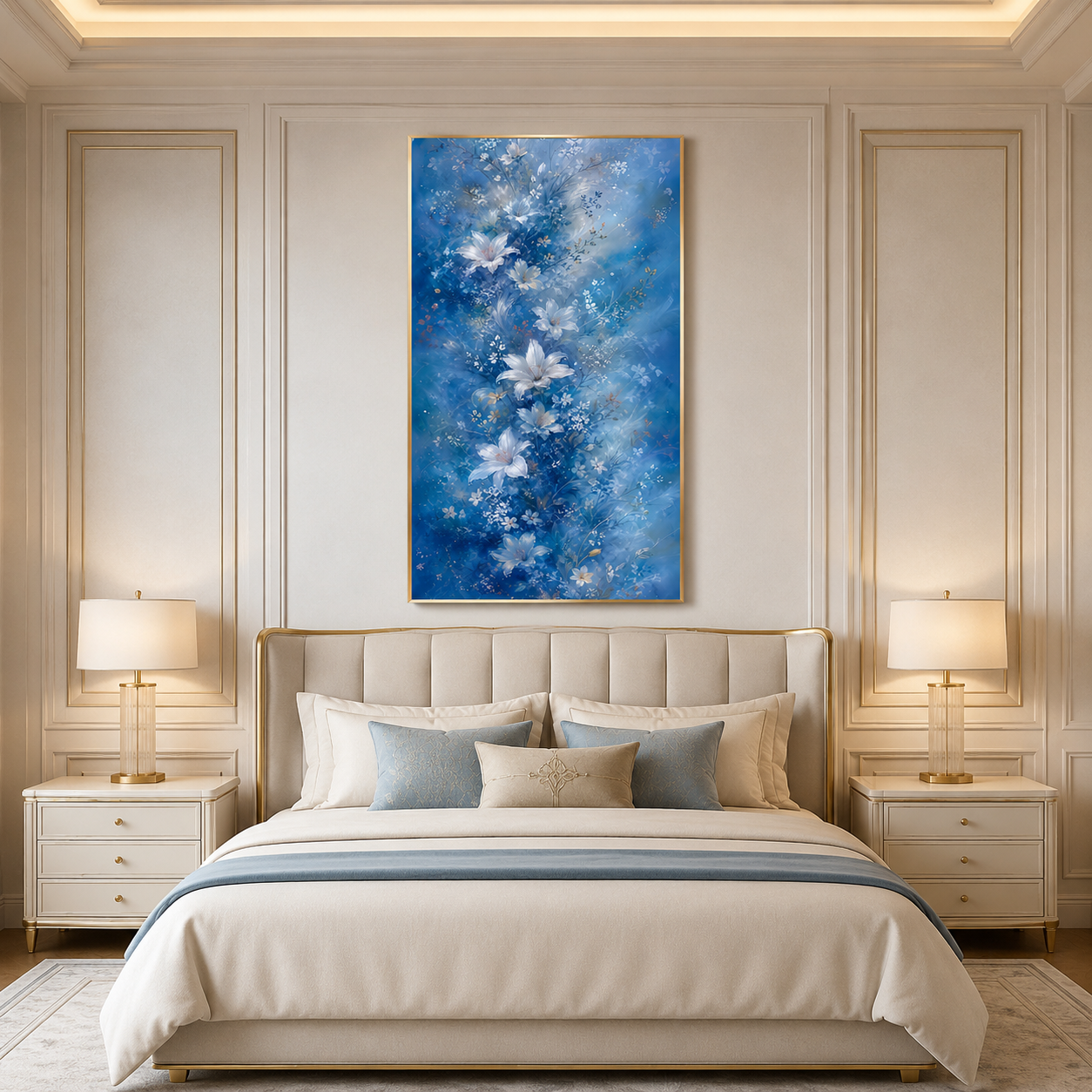 Blue White Floral Canvas Painting #Kiss 168