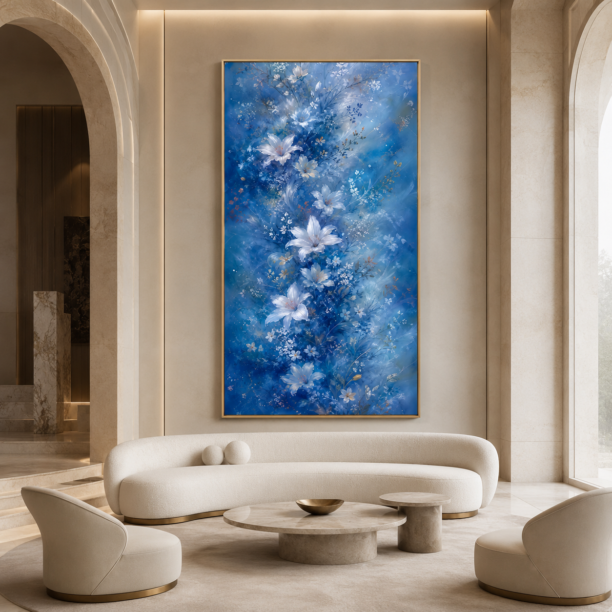 Blue White Floral Canvas Painting #Kiss 168
