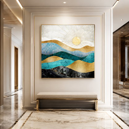 Blue Gold Sun Landscape Canvas Painting #Kiss 169