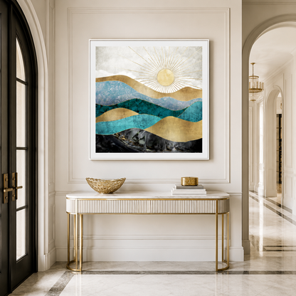 Blue Gold Sun Landscape Canvas Painting #Kiss 169
