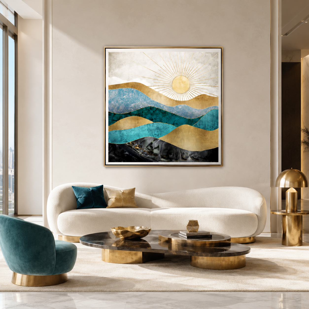 Blue Gold Sun Landscape Canvas Painting #Kiss 169