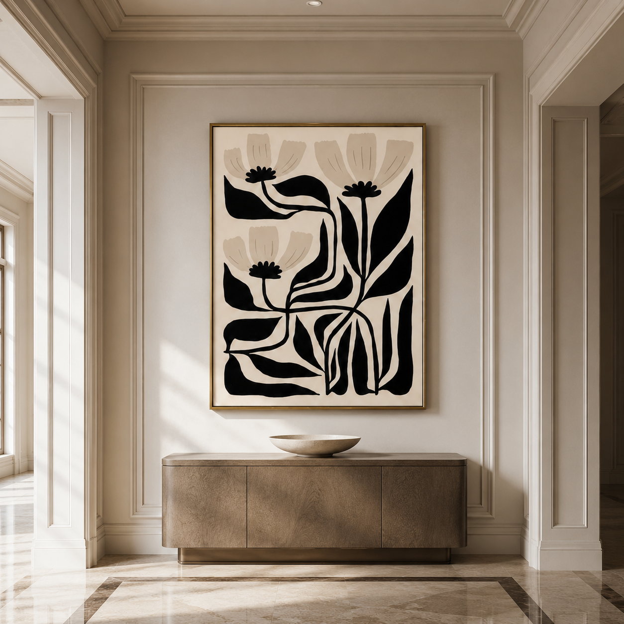 Black White Minimalist Floral Canvas Painting #Kiss 172