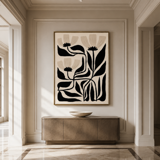 Black White Minimalist Floral Canvas Painting #Kiss 172