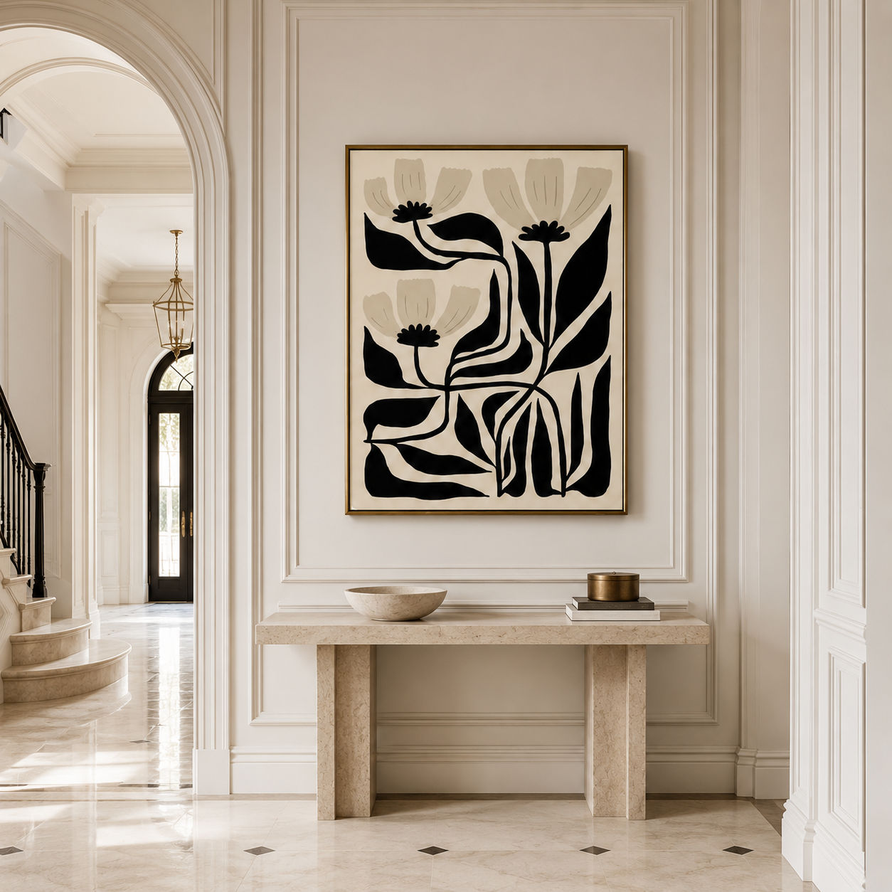 Black White Minimalist Floral Canvas Painting #Kiss 172