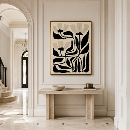Black White Minimalist Floral Canvas Painting #Kiss 172