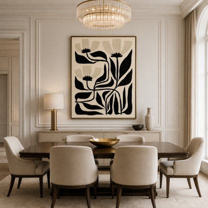Black White Minimalist Floral Canvas Painting #Kiss 172