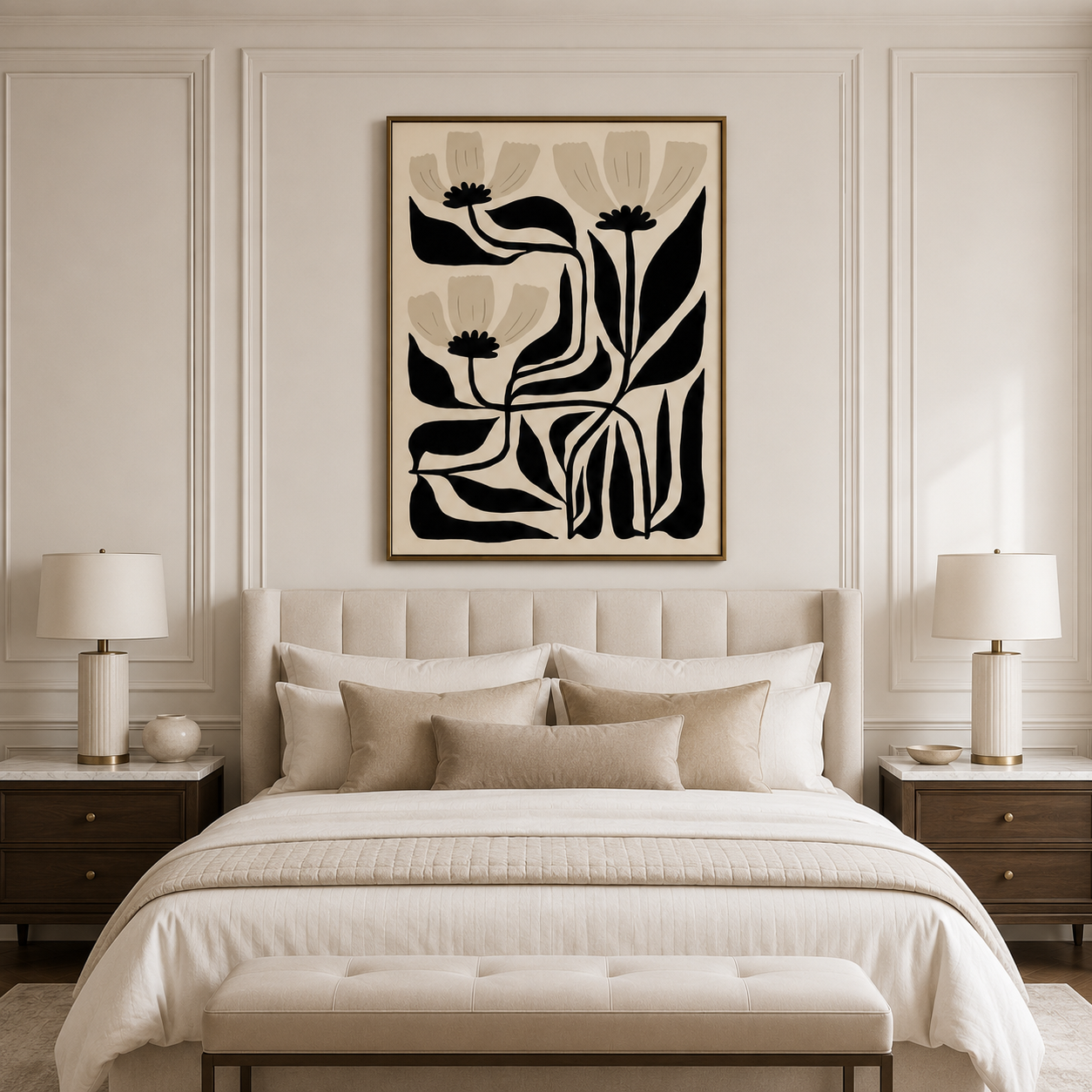 Black White Minimalist Floral Canvas Painting #Kiss 172