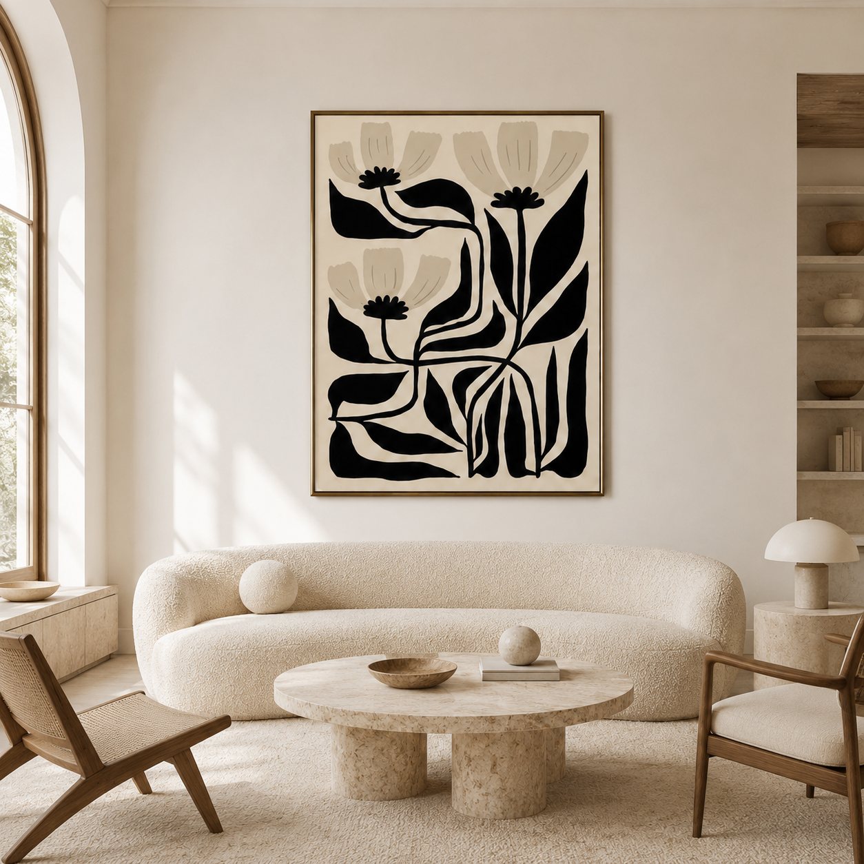 Black White Minimalist Floral Canvas Painting #Kiss 172