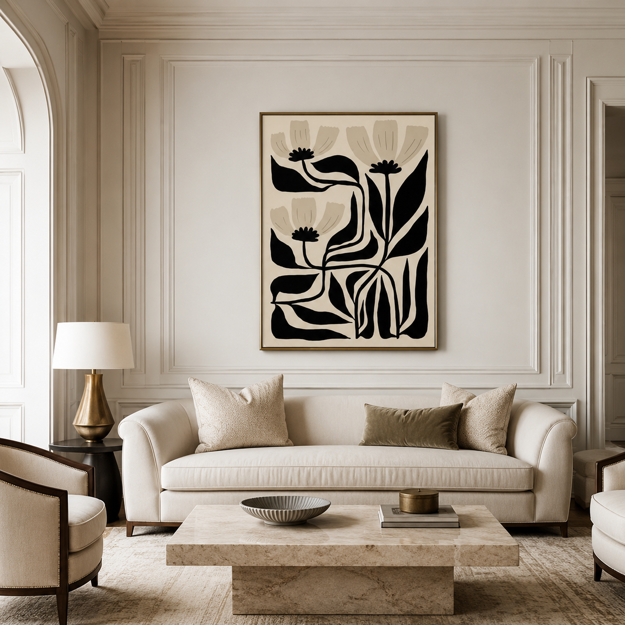 Black White Minimalist Floral Canvas Painting #Kiss 172