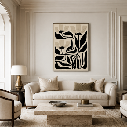Black White Minimalist Floral Canvas Painting #Kiss 172