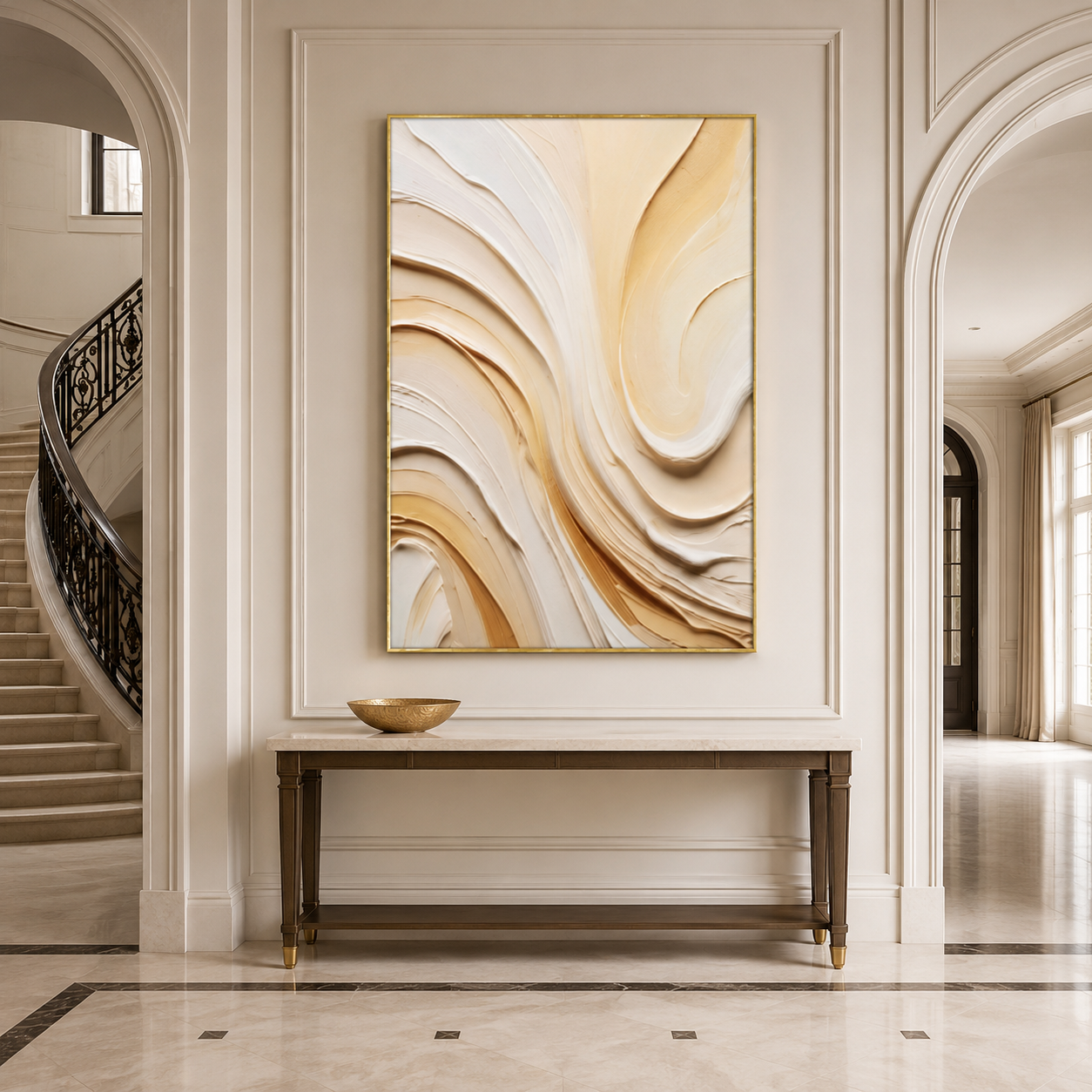 Beige Gold Abstract Textured Painting #Kiss 173