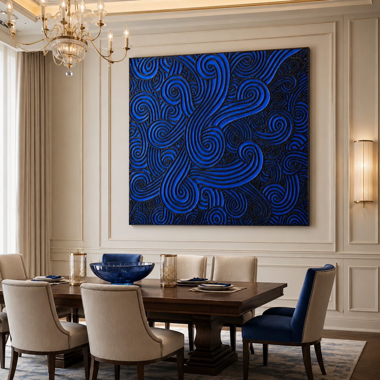 Blue Black Abstract Textured Painting #Kiss 175