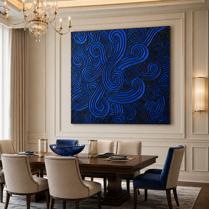 Blue Black Abstract Textured Painting #Kiss 175
