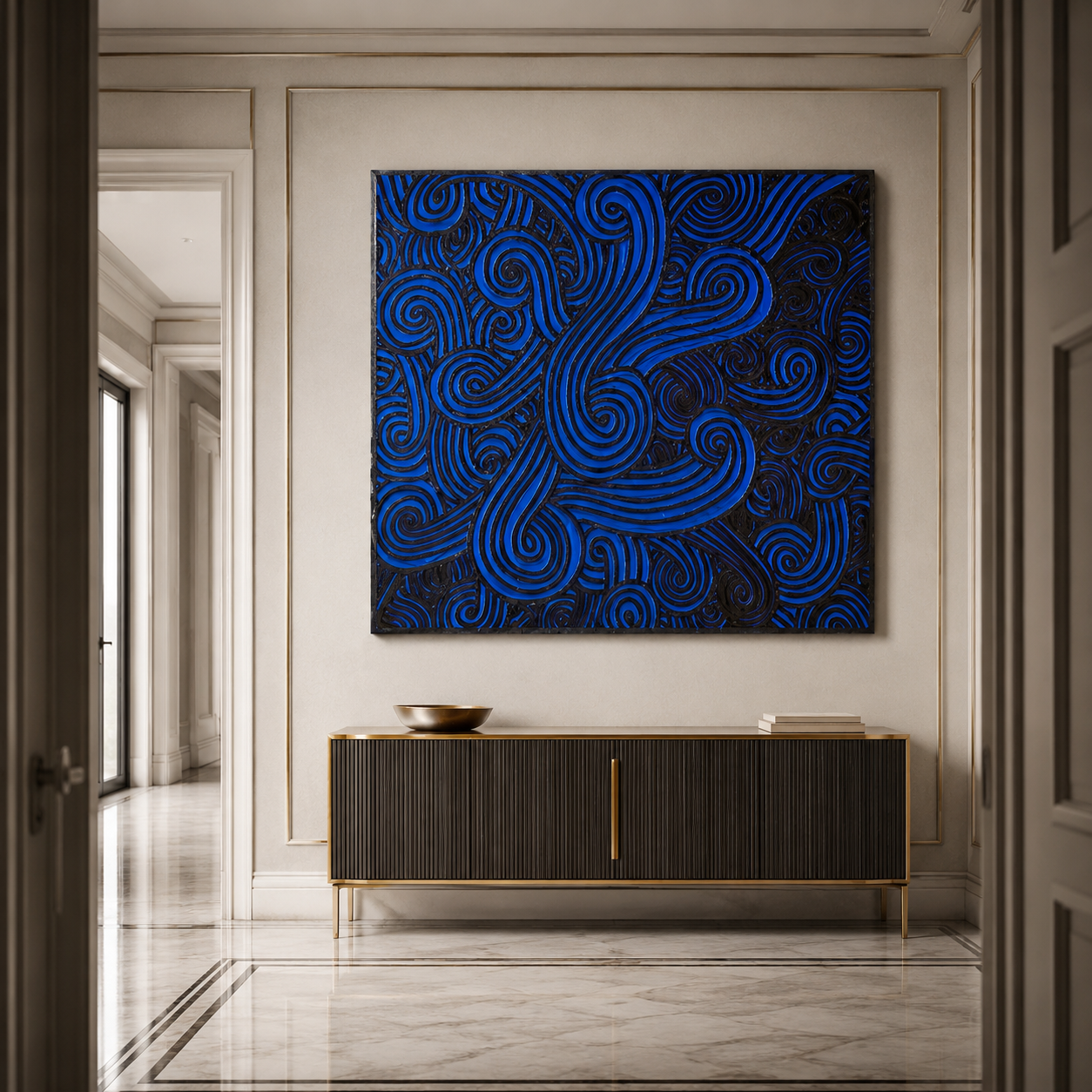 Blue Black Abstract Textured Painting #Kiss 175