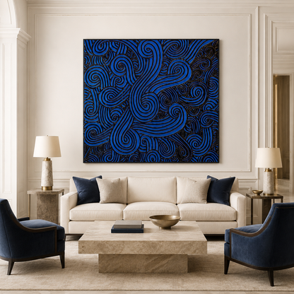 Blue Black Abstract Textured Painting #Kiss 175