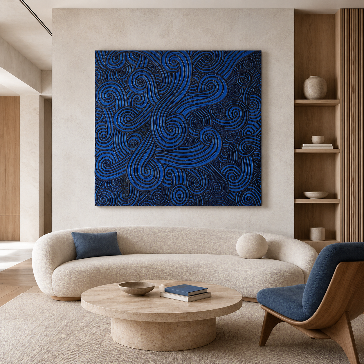 Blue Black Abstract Textured Painting #Kiss 175