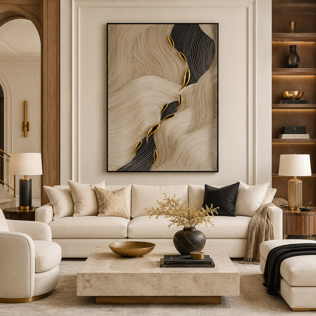 Beige Black Gold Abstract Textured Painting #Kiss 178