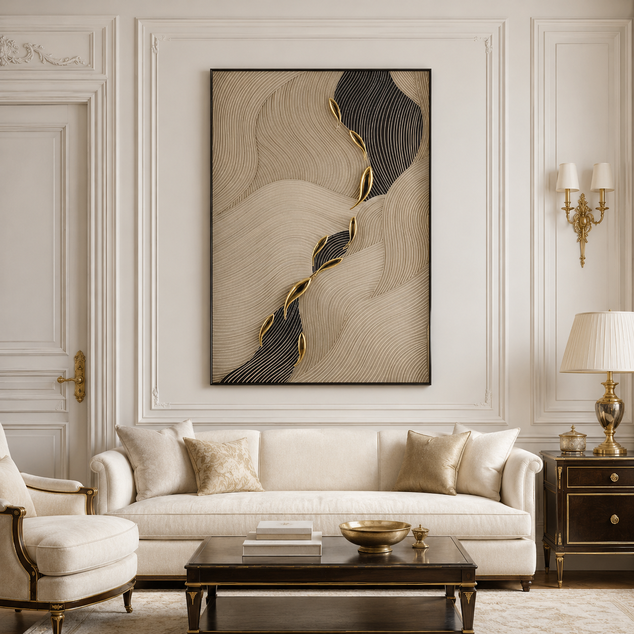Beige Black Gold Abstract Textured Painting #Kiss 178