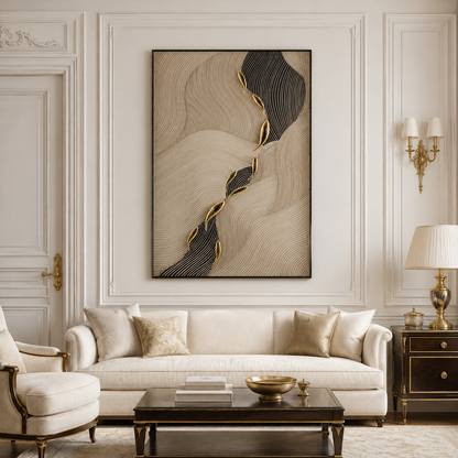 Beige Black Gold Abstract Textured Painting #Kiss 178