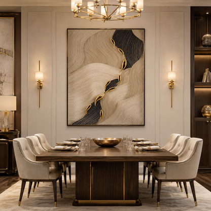 Beige Black Gold Abstract Textured Painting #Kiss 178