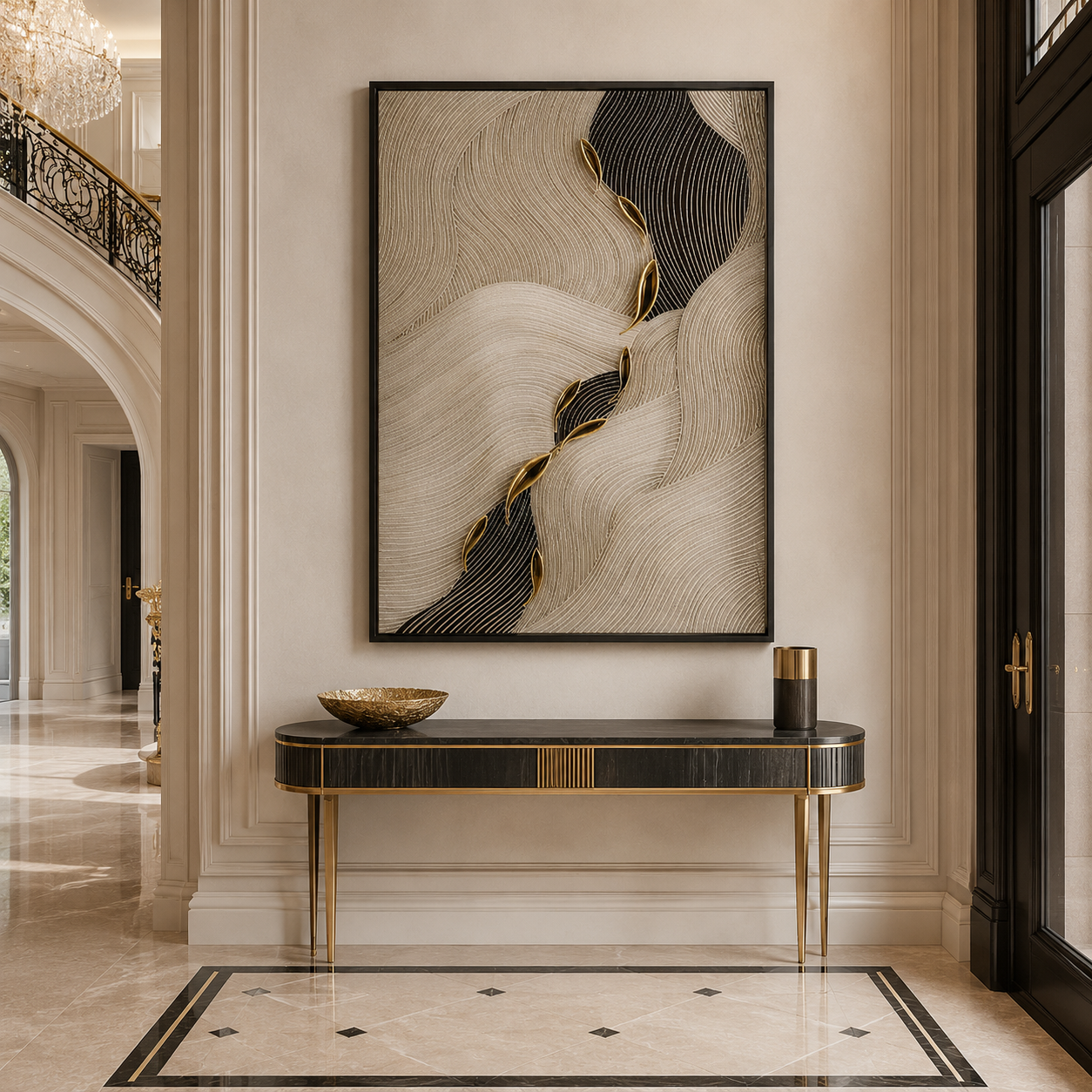 Beige Black Gold Abstract Textured Painting #Kiss 178