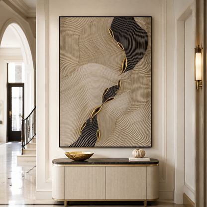 Beige Black Gold Abstract Textured Painting #Kiss 178