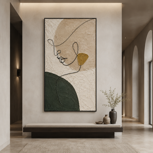 Minimalist Line Face Textured Painting #Kiss 51
