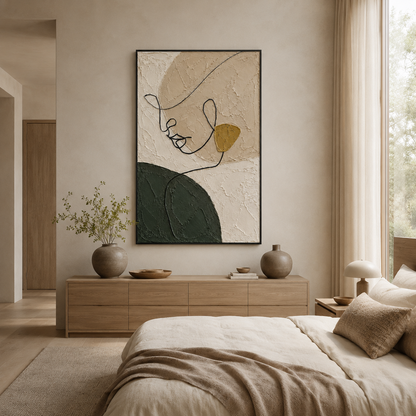 Minimalist Line Face Textured Painting #Kiss 51